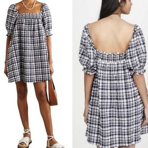 Solid Striped baby doll Puckered Madras mini dress